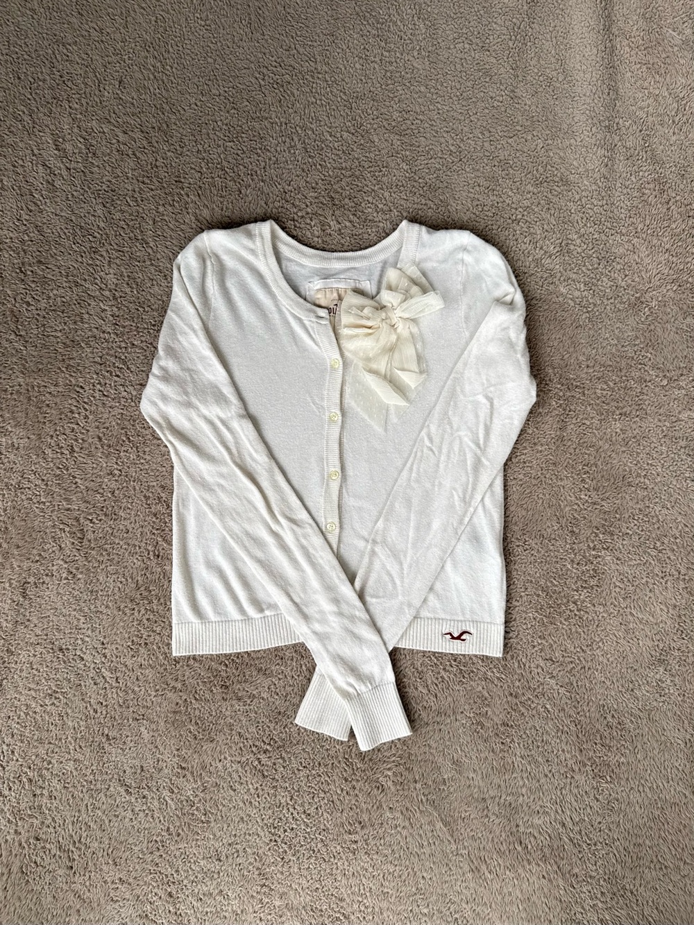 Hollister Cardigan Sweater Size M White Bow Accent